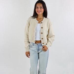 Free People Cream Button-Up Cardigan
